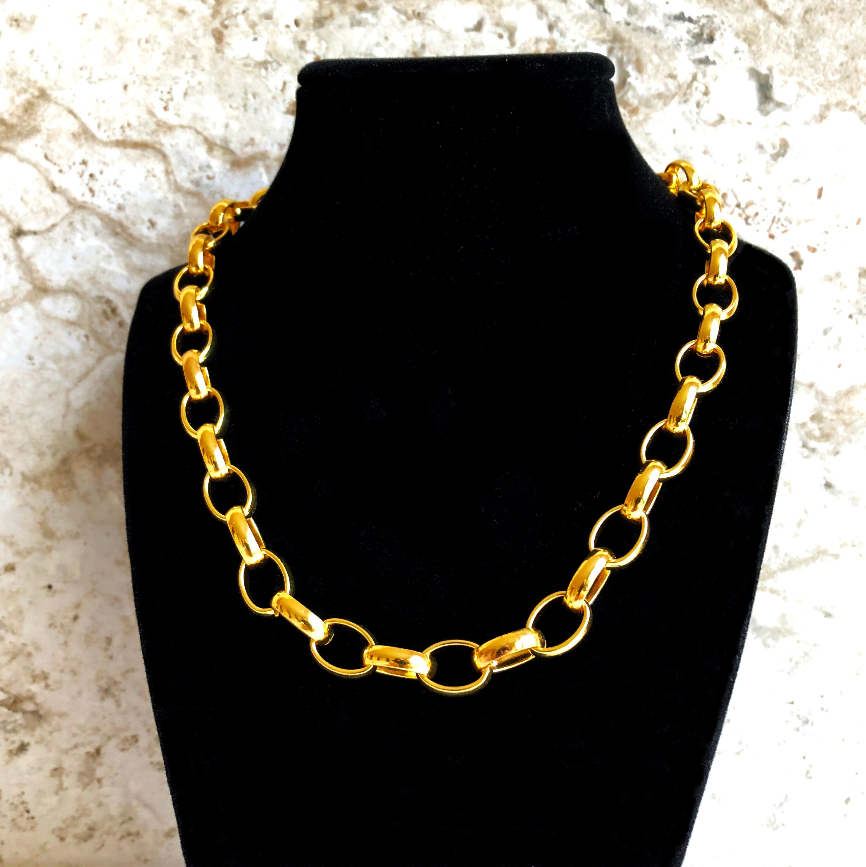 10mm Width Gold Shiny Color Stainless Steel Chains Necklace Elipse Links Customisable Size Unisex Jewelry Tarnish Resistant Very Strong